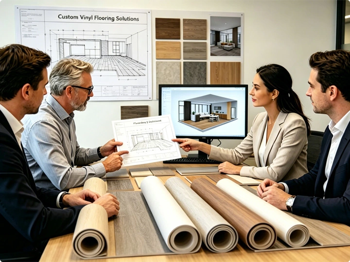Our Team Discussing the Custom Vinyl Flooring Solution Our Team Discussing the Custom Vinyl Flooring Solution